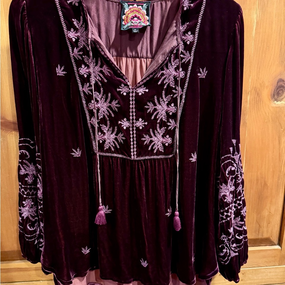 Johnny Was XL Palmira Eggplant Velvet Prairie Blouse NWOT